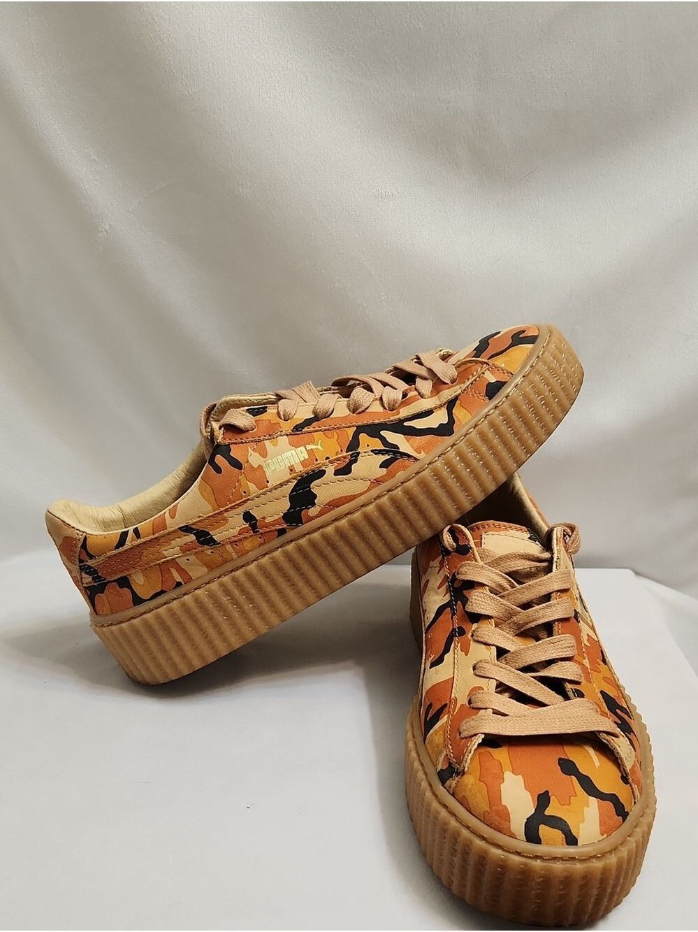 Puma X Fenty By Rihanna Suede Orange Camo Platform Sneakers (Size 9.5)
